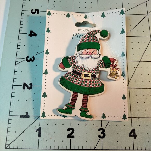 Potpourri Press Wooden Santa Pin Pals Christmas Brooch Vintage 1994 - Picture 2 of 6